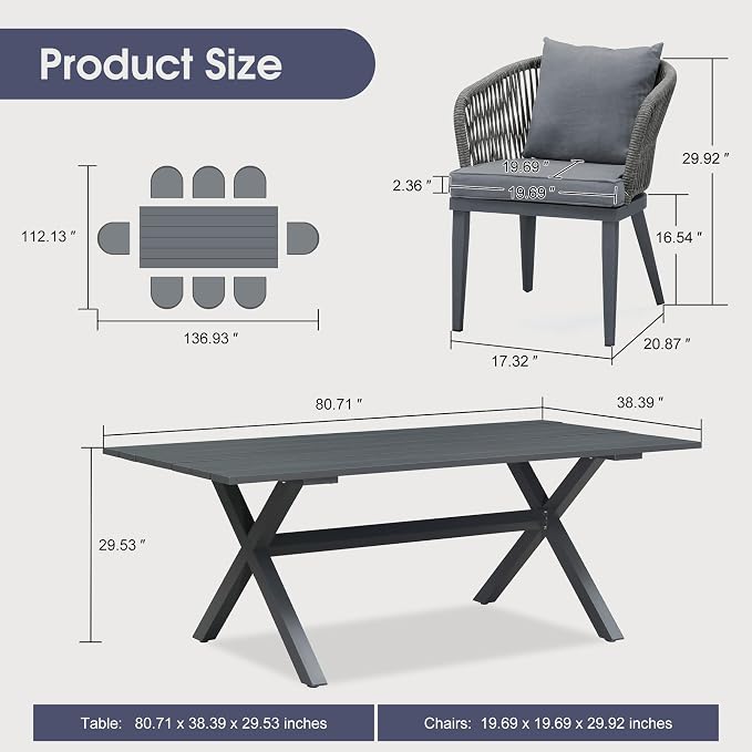 PURPLE LEAF 9 Pieces Patio Dining Set Wicker Outdoor Furniture Rectangular - Image 9