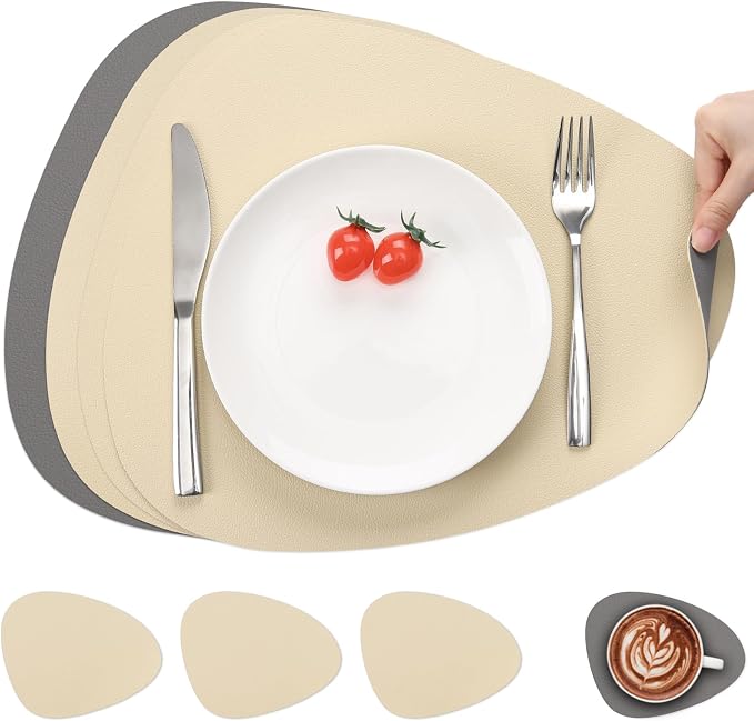 Myir JUN Placemats, Dual-Sided Placemats Waterproof Faux Leather Placemats Set by MyirJUN
