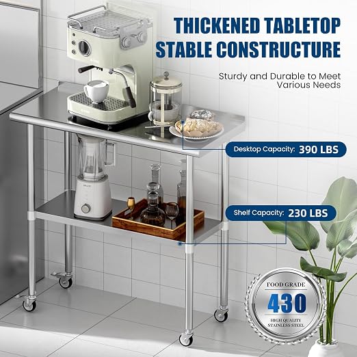 Stainless Steel Table with Wheels 18 x 36 Inches Metal Prep Table with - Image 3