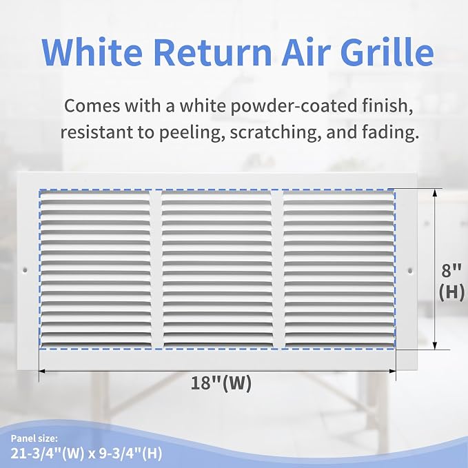 18"W x 8"H Steel Return Air Grille, Air Return Vent Cover - Image 3