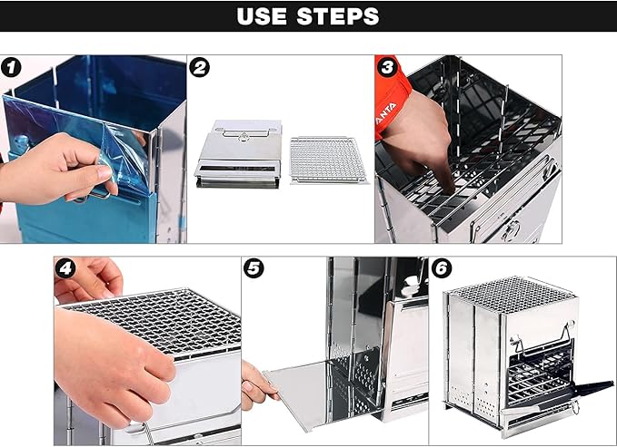 REDCAMP Wood Burning Folding Camp Stove Stainless Steel Grid, Portable - Image 5