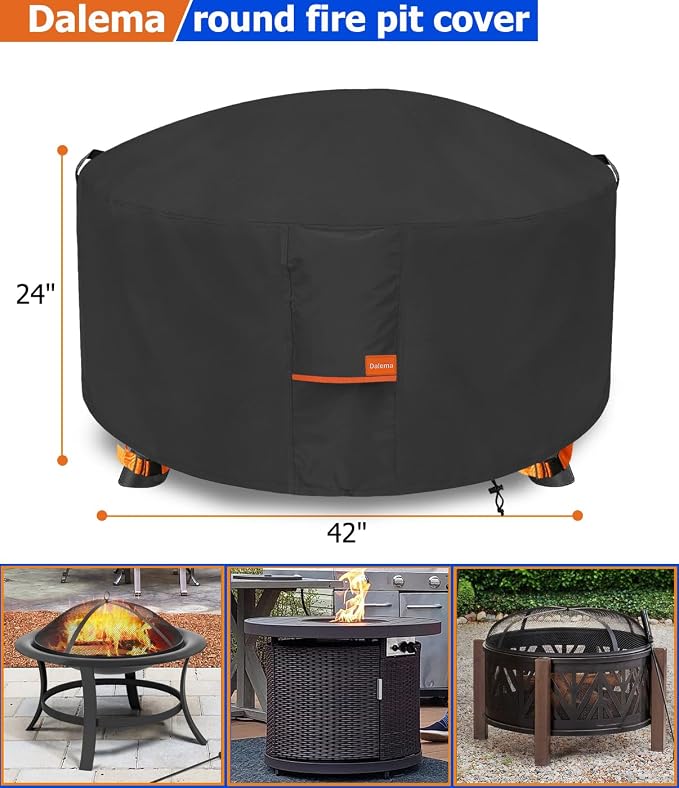 Fire Pit Cover, Outdoor Heavy Duty 600D 100% Waterproof Fire Pit Cover Round - Image 2