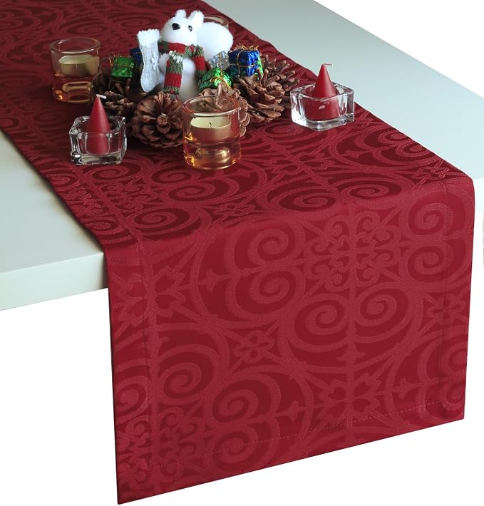 Red Table Runner 90 inch, Cranberry Dresser Scarf, Outdoor Coffee Table Runner by Akutana