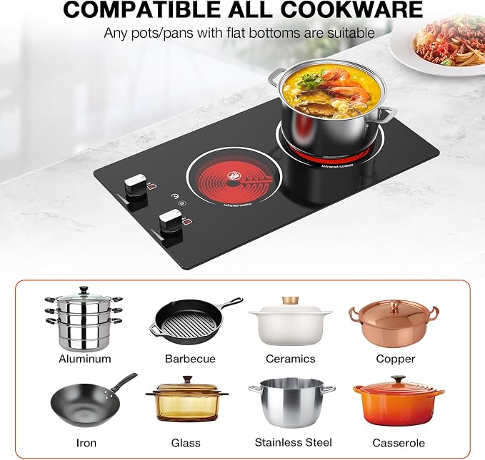2 Burner Electric Cooktop, 2100W Electric Stove Top Hot Plate, 12 inch - Image 7