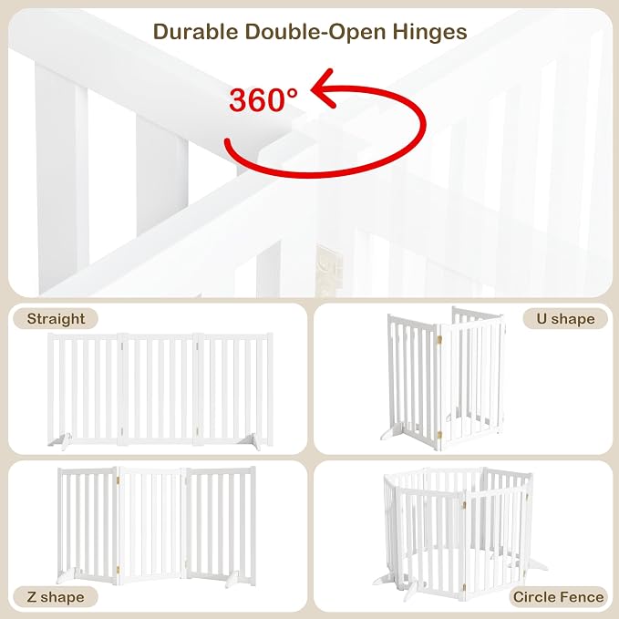 30" Height Tall Freestanding Pet Gate, Solid Wood Folding Safety Fence Wooden - Image 5