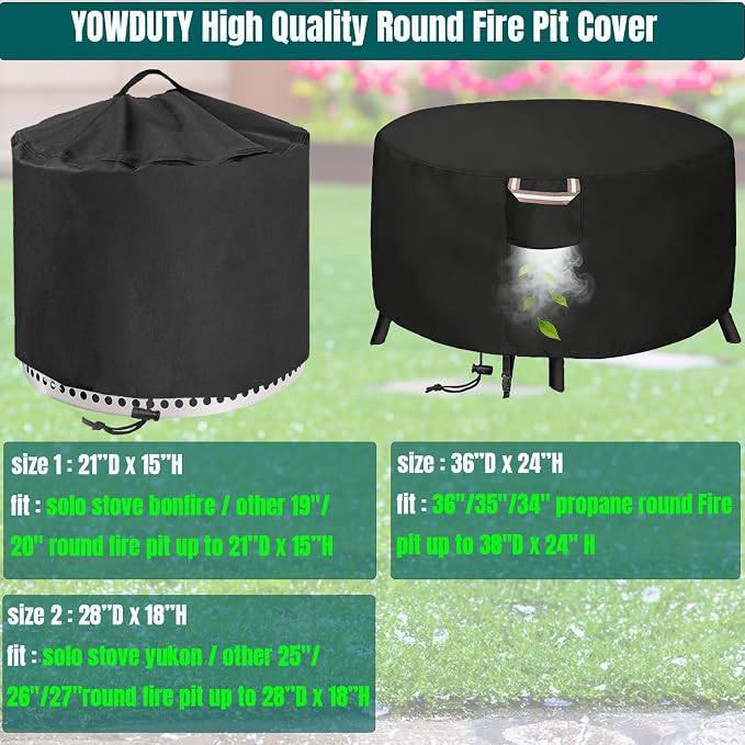 Round Propane Gas Fire Pit Cover 36 x 24 Inch, Waterproof Heavy Duty 600D Round - Image 6