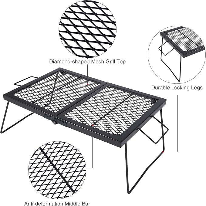 Large Folding Campfire Grill Grate, Portable Heavy Duty Steel Over Fire Camp - Image 3