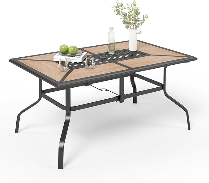 Outdoor Patio Dining Table for 6, All Weather Wrought Iron Black Outdoor Table by MIXPATIO