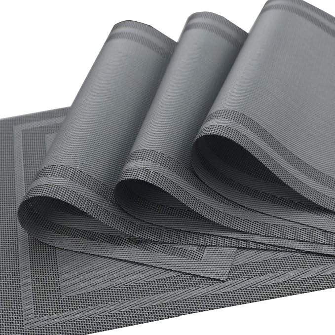 Gugrida Placemats Set of 6 Plaid Checkered Silver Grey PVC Placemat - Image 6