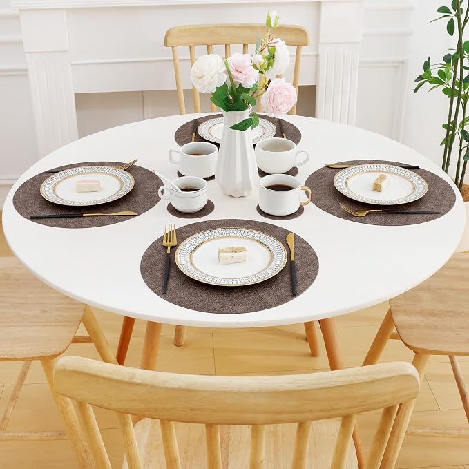 Homaxy Round Faux Leather Placemats and Coasters, Washable Dual-Side Table Mats - Image 8