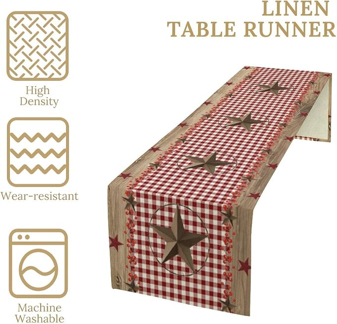 Farmhouse Western Table Runner, Rustic Country Barn Red White Buffalo Plaid - Image 5