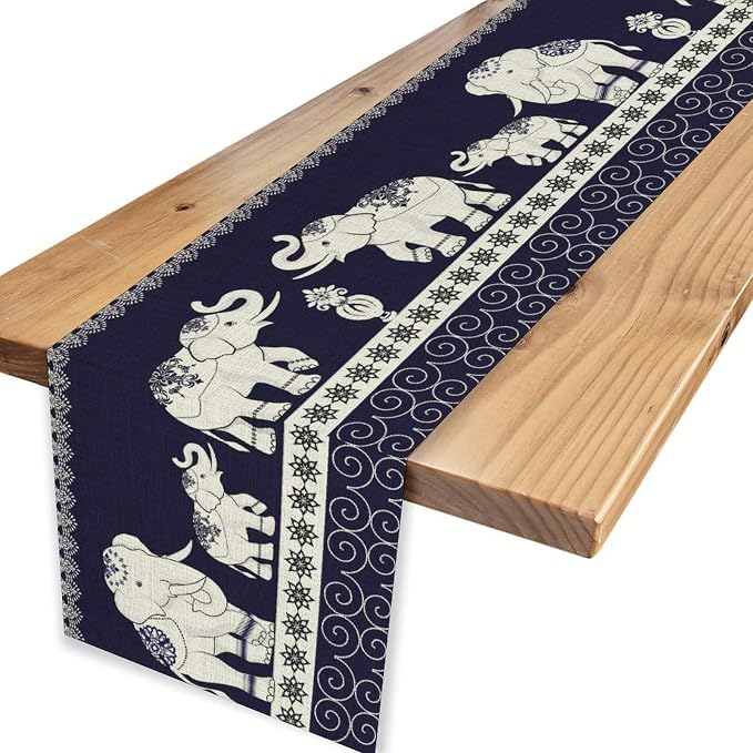 Boho Elephant Table Runner, Rustic African Tribal Traditional Diwali India - Image 4