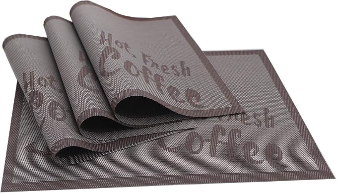 Gugrida Placemats Set of 6 Plaid Checkered Coffee Heat-Resistant Anti-Skid PVC - Image 5