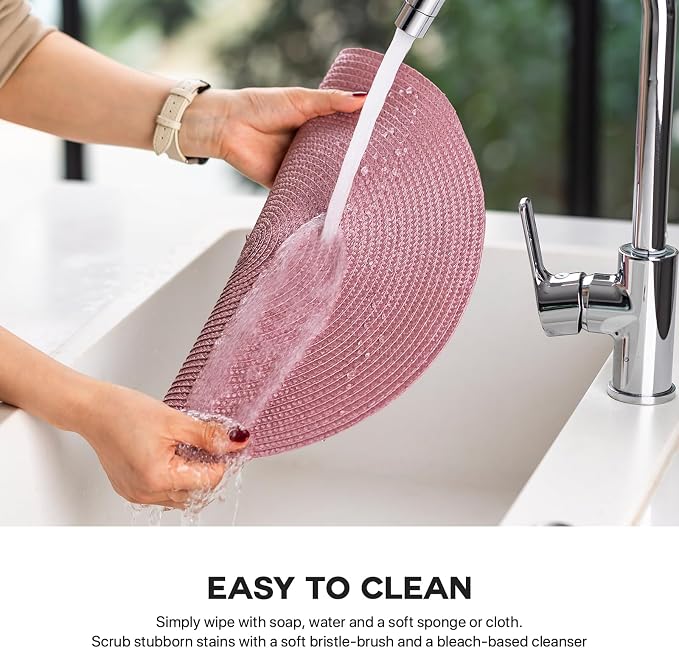 Round Placemats Set of 4 Plastic Woven Placemats Washable Wipeable Table Mats - Image 3