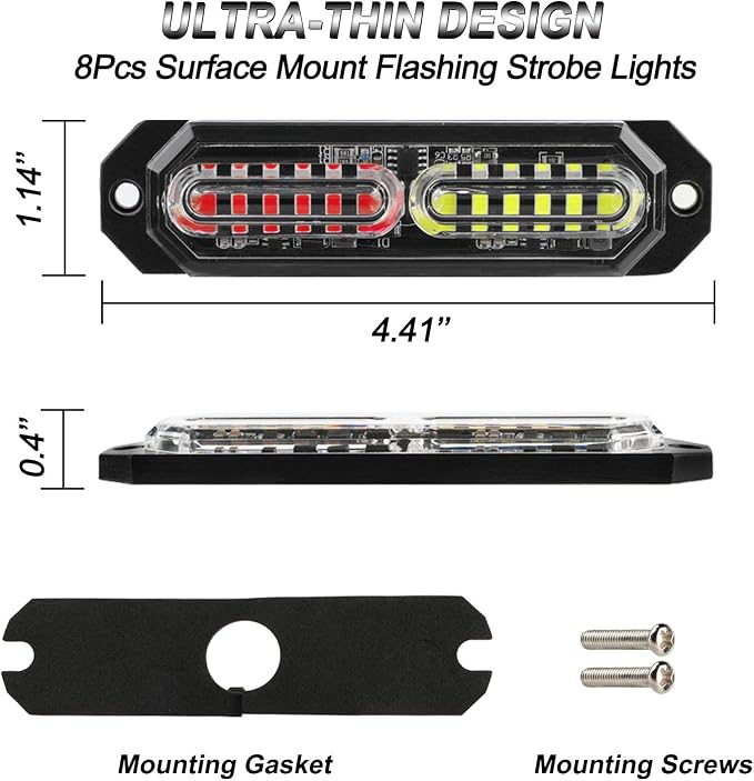 ASPL 8pcs Sync Feature Ultra Slim 12-LED Surface Mount Flashing Strobe Lights - Image 5