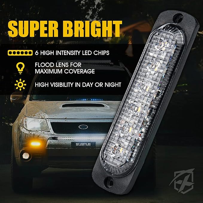 Xprite 10PCS LED Emergency Strobe Lights, Amber 12-LED Surface Mount Flashing - Image 2