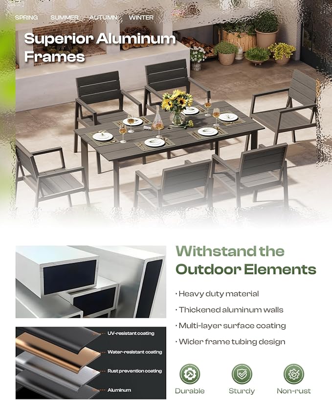 Patio Table and Chairs Set, 7 Piece Outdoor Dining Set - Image 3