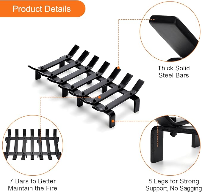 17“ Fireplace Grates Wood Stove Grate Rack Stove Burning Rack Heavy Duty Solid - Image 8