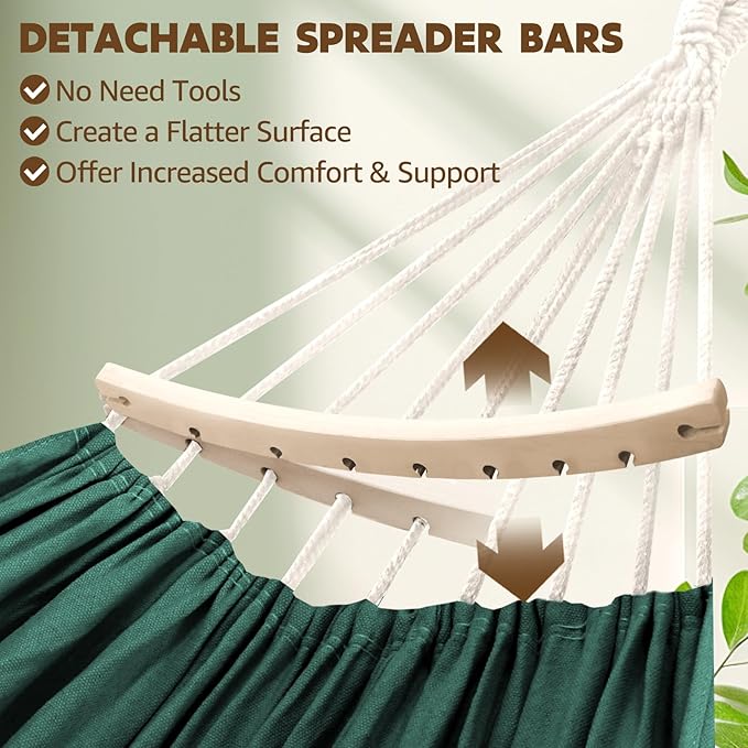 Hammock with Pole in Dark Green Cotton, 106 x 59 Inches