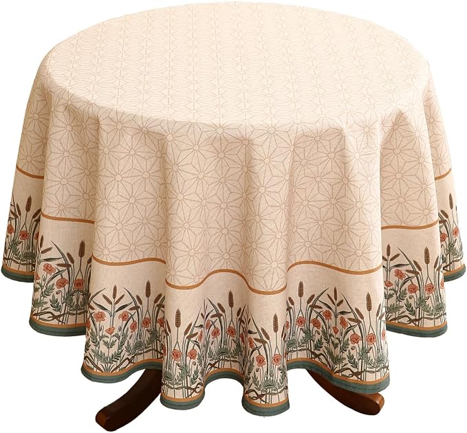 patdrea Designer Vintage Linen Round Table Cloth, Anti-Wrinkle Breathable by Welcometopatdrea