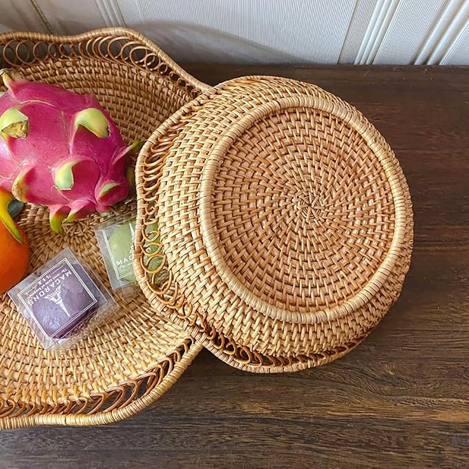 RT&BS Rattan Fruit Baskets for Serving, Handwoven Bread Basket, Christmas Food - Image 5
