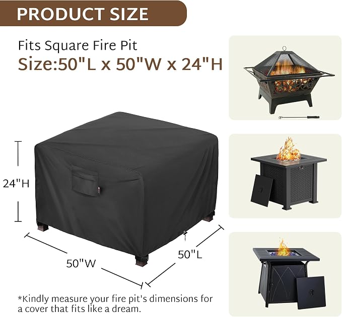 iBirdie Square Fire Pit Cover 50 x 50 inch Outdoor Waterproof and Weatherproof - Image 2