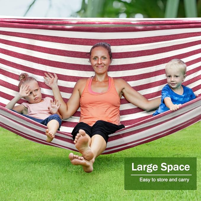 Camping Hammock, 320G Canvas, 550 lb Capacity, Red and White