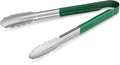 Tongs for Serving, Stainless Steel with Green Vinyl-Coated Handles