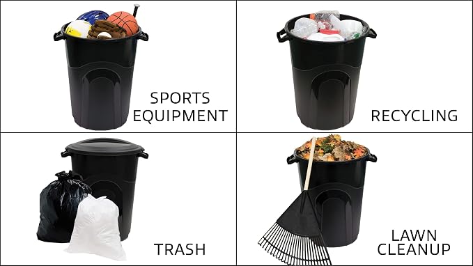 United Solutions 32 Gallon Outdoor Garbage Can, Pass-Through Handles & - Image 6