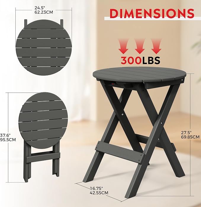 Costaelm Paradise HDPE Outdoor 24.5 Inch Round Portable Folding Patio Dining - Image 3