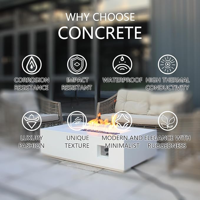 EXPLUX Outdoor Propane Gas Fire Pit Table 65, 000 BTU 52-inch Concrete - Image 5