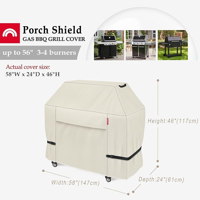 Porch Shield 58W x 24D x 46H inch Premium Gas Grill Cover Up to 56 inch - Image 2