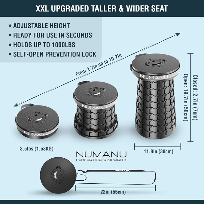 NUMANU 2PACK 2025 Upgraded XXL Collapsible Stool 19.7", 1000lbs Max Weight - Image 2