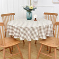 Gingham Table Cloth for Round Tables Beige Checkered Plaid Tablecloth Heavy by Yofori
