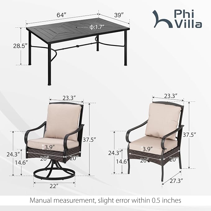PHI VILLA 7-Piece Outdoor Dining Set, Heavy Duty Patio Table and Chairs Set - Image 2