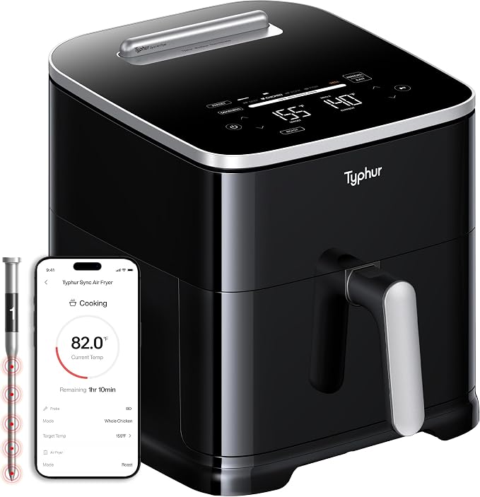 Typhur 8QT Sync Air Fryer with Built-in Wireless Meat Thermometer, 9-in-1 Smart by Typhur