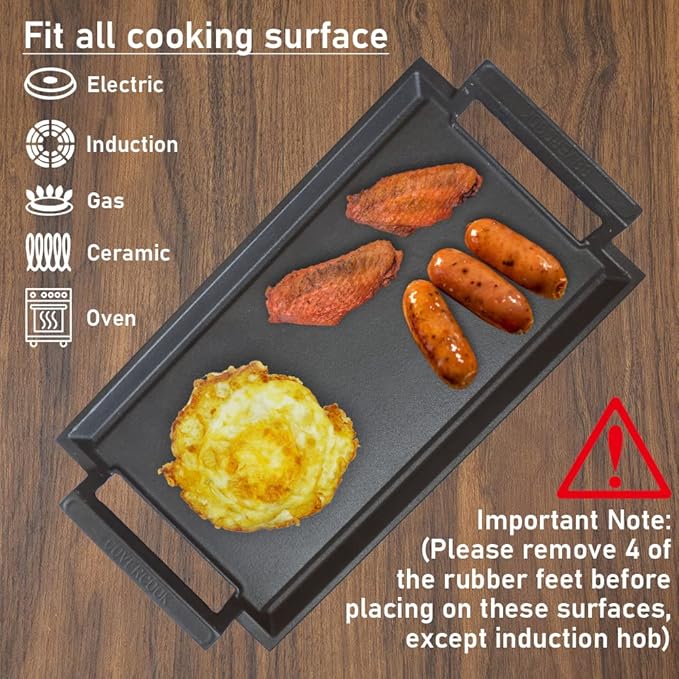 Griddle, 16.7 x 9.1 Inch Gray Cast Iron Flat Top for Grill and Stove