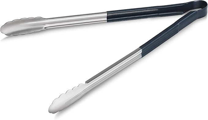 Serving Tongs, 16-Inch Stainless Steel with Blue Vinyl Handles