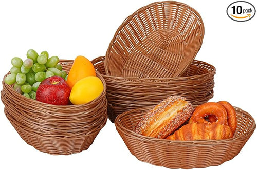 10 Pack 11 Inches Oval Wicker Bread Basket, Woven Serving Baskets, Woven Food by IHDYPPEW