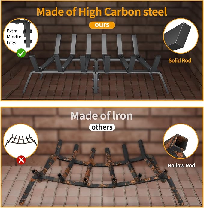 Fireplace Grate, 30 inch Solid Fireplace Log Holder, Heavy Duty Cast Iron - Image 3