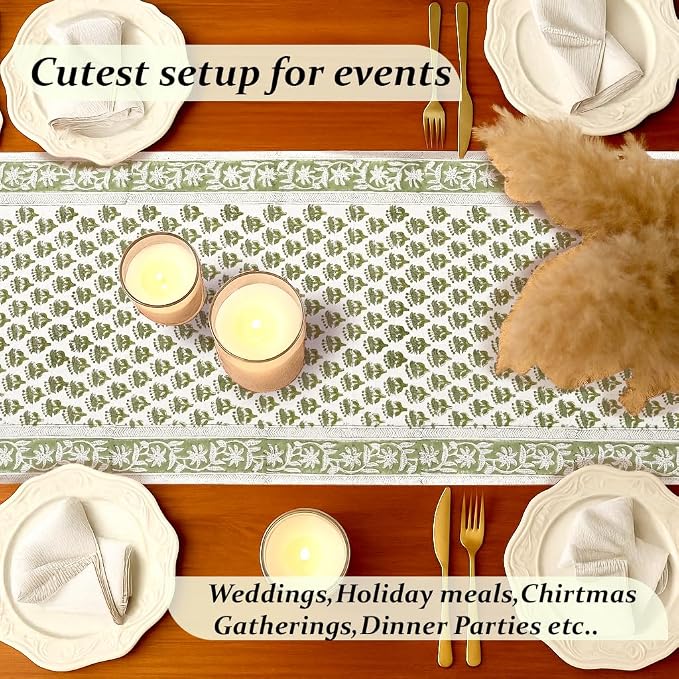 CPC Cotton Table Runner 16x108 Inch Block Printed Long Fall Table Runner - Image 6