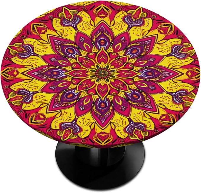 Floral Mandala Vintage Round Table Cloth Cover, Elastic Edge Waterproof by ModaQua