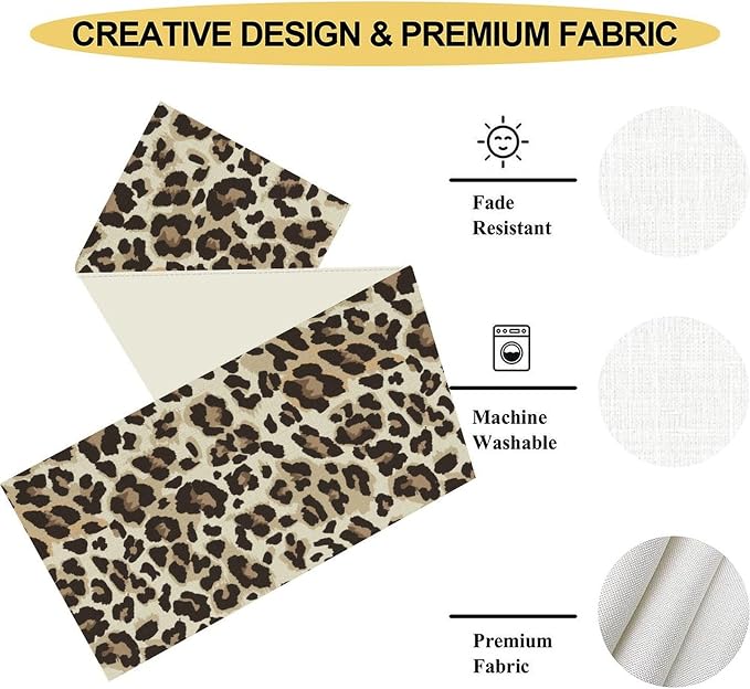 Leopard Print Table Runner, Animal Fur Print Western Style Table Runner Country - Image 5