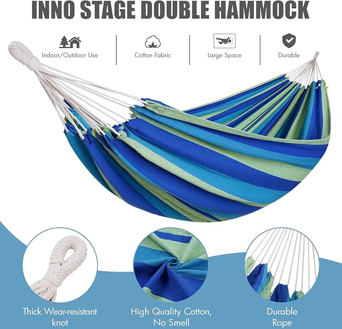 Double Cotton Hammock, Blue-Green Brazilian Style, 350 lb Capacity