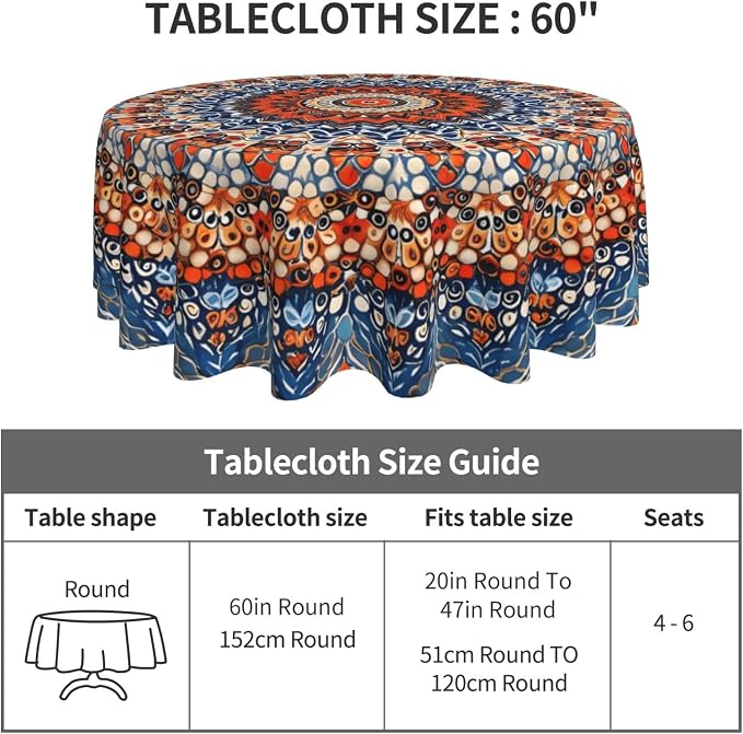 Bohemian Round Tablecloth Colorful Boho Bohemian Tablecloth 60 Inch Waterproof - Image 5