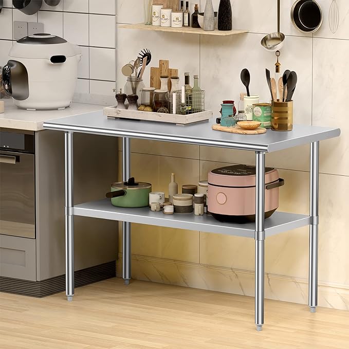 Stainless Steel Table for Prep & Work, 30x60 Inches, NSF Metal Commercial Heavy - Image 2