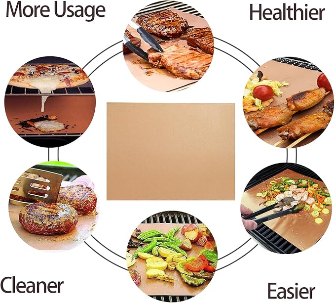 Grill Pads Floor Mats, Copper Reusable Set of 6, 15.75 x 13 Inch Fiberglass