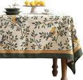 patdrea Designer Green French Linen Long Rectangular Tablecloth, Vintage by Welcometopatdrea