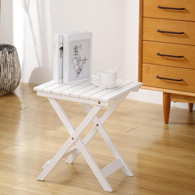 Small Side Table Square Folding, Patio Foldable Wooden End Table - Image 4