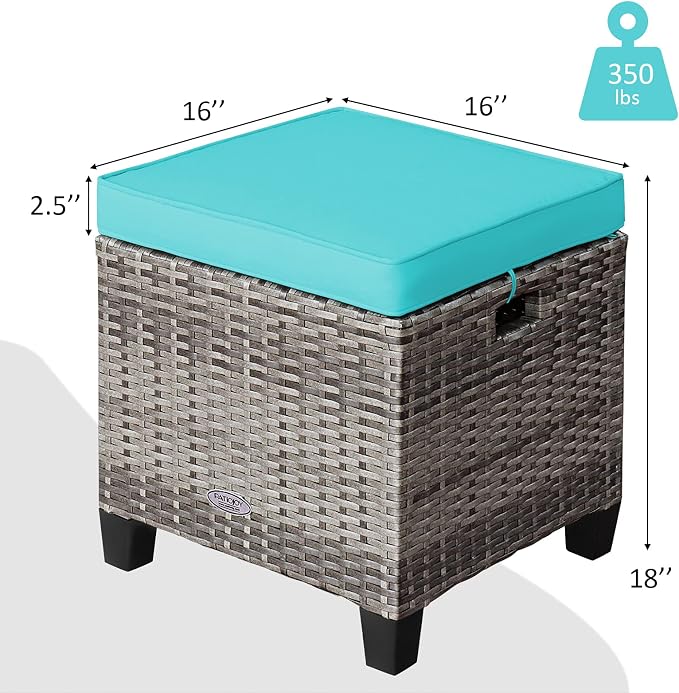 Tangkula 2 Pieces Patio Rattan Ottomans, Outdoor Wicker Footstool Footrest Seat - Image 3